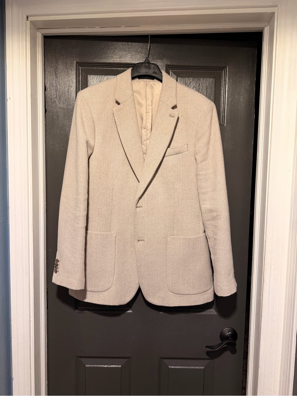 Banana Republic Thick Wool Blend tweed/herringbone Cream Single-Breasted Blazer